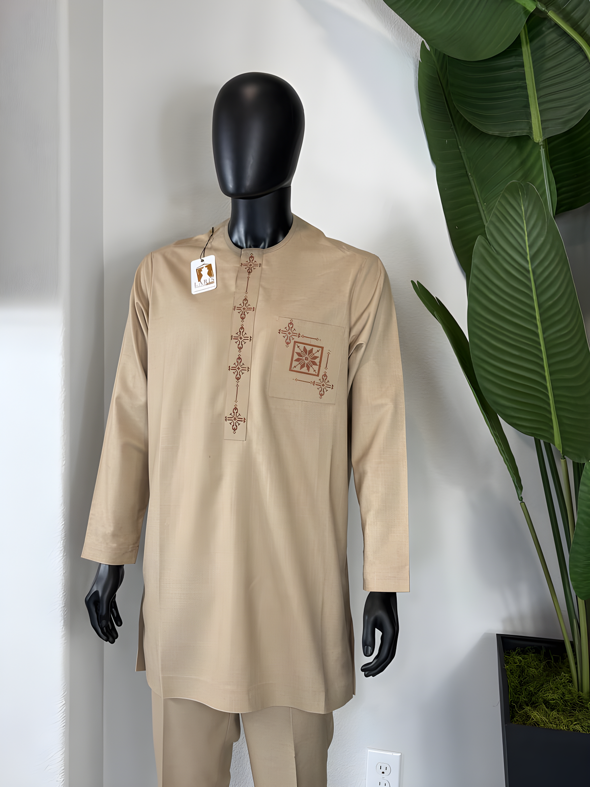 Beige Men’s Senator Wear with Embroidered Detail