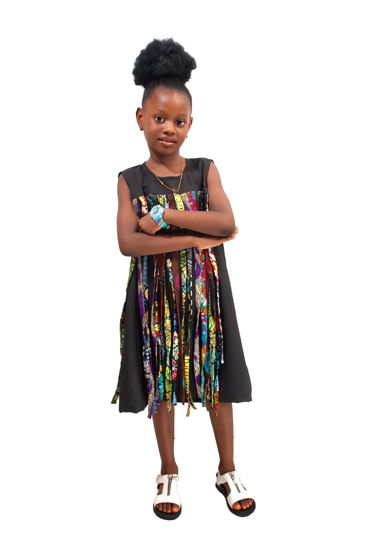 Mimi crepe gown with Ankara fringes