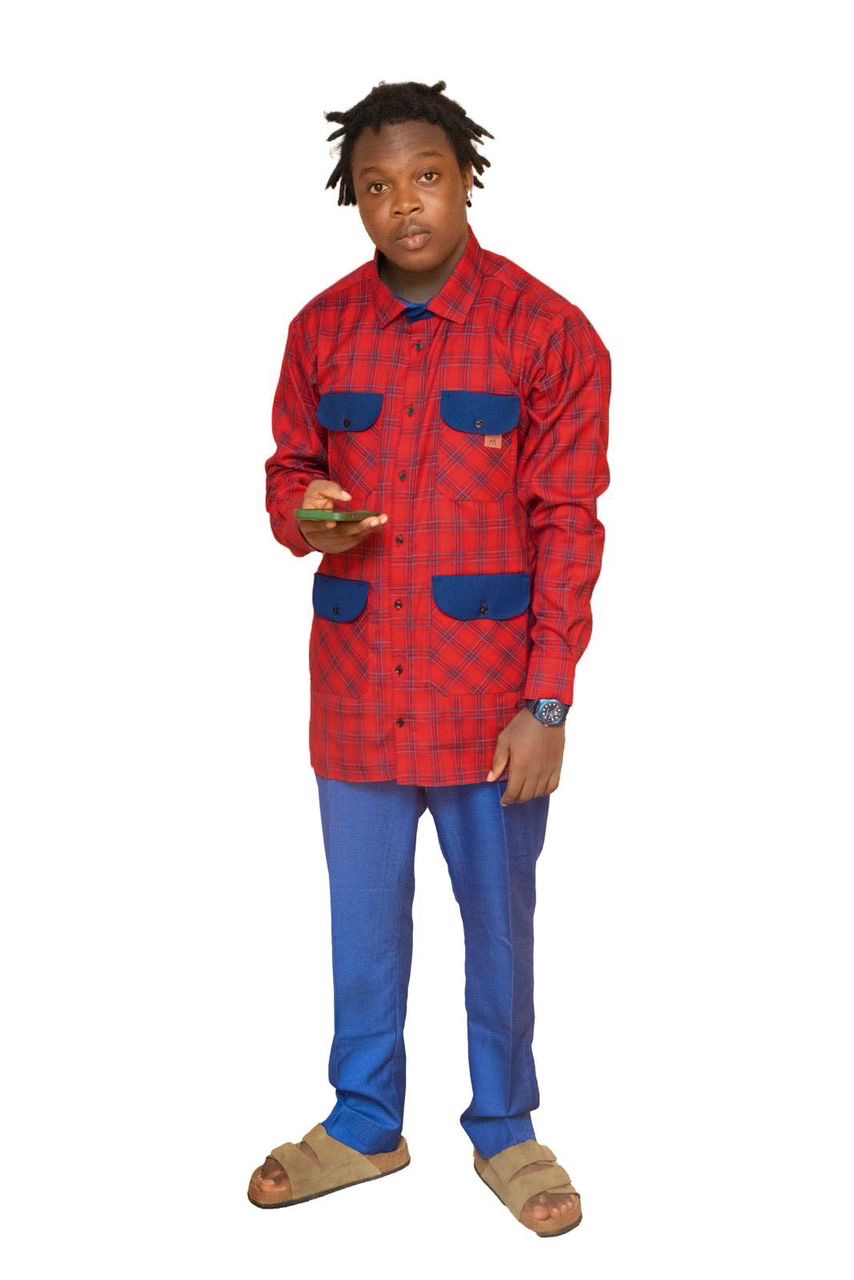 Checked shirt,long sleeves paired with blue pants planned